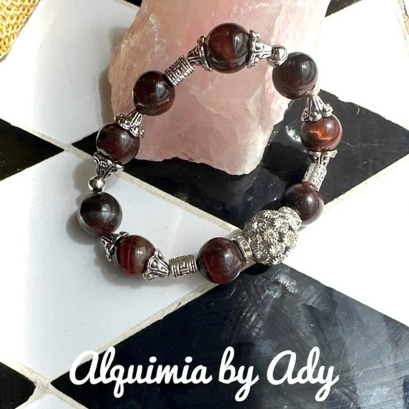 Maximalist chunky 12mm red tiger's eye beaded bracelet - Picture 1 of 2